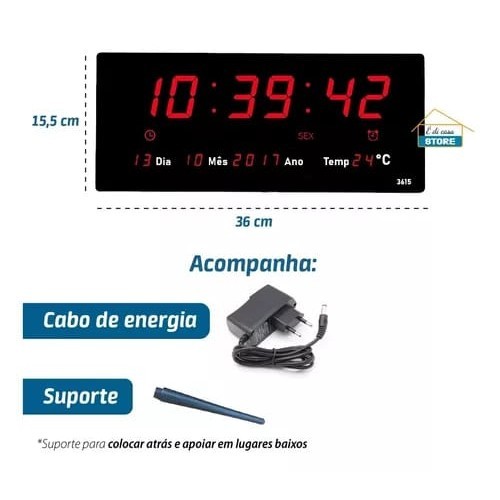Relógio Parede Digital Led Grande Data Mês E Ano Temper 36cm