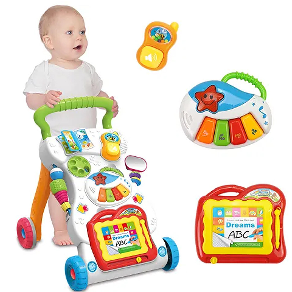 Andador Didático Educativo Bebê Musical Interativo com Brinquedos, Lousa e Piano Infantil INMETRO