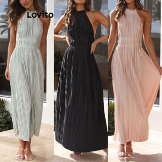 Lovito Vestido Elegante Liso Plissado Para Mulheres LNL46211