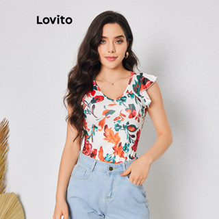 Lovito Camisetas Femininas Boho Com Babados Florais LBL08048