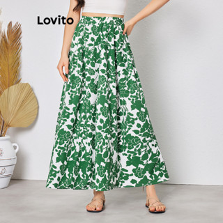 Lovito Saia com Babado Floral Boho para Mulheres LBL08073