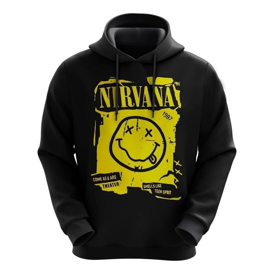 Blusa Moletom Sublimado Nirvana Smiley Face Banda