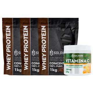 Kit: Whey Protein Concentrado 3Kg + Vitamina C Em Pó 250g - 100% Importado - Soldiers Nutrition