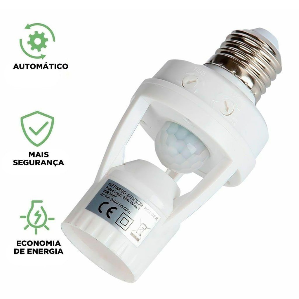 Sensor De Presença Com Fotocélula Para Lâmpada Soquete E27 Bivolt em Oferta na Shopee