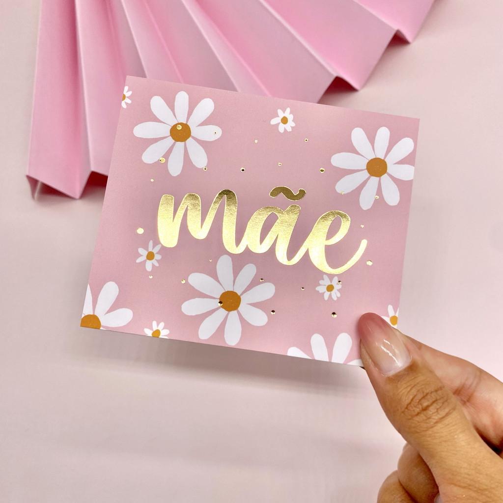 10un Postal Hot Stamping "Mãe" Rosa - Coleção Dia das Mães