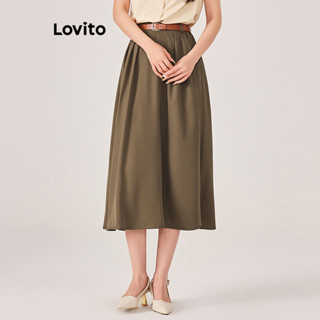 Lovito Casual Saia Feminina Lisa com Botão L71ED258 (Marrom/Preto)