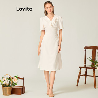 Lovito Casual Vestido Feminino Liso com Babados L71ED148 (Damasco/Rosa)
