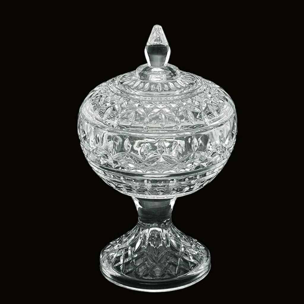 Potiche Baleiro Bomboniere de Vidro Cristal Doces c/ Pé Lys Tampa Decorativo - Home & Living