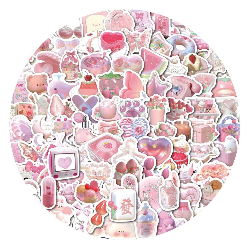 100PCS Cute Pink 3D Pequenos Itens Cor-De-Rosa Coloridos Adesivos De Grafite Para Capacete De Bicicleta Decalques De Lápis De Conta Manual LanLanStickersWorld