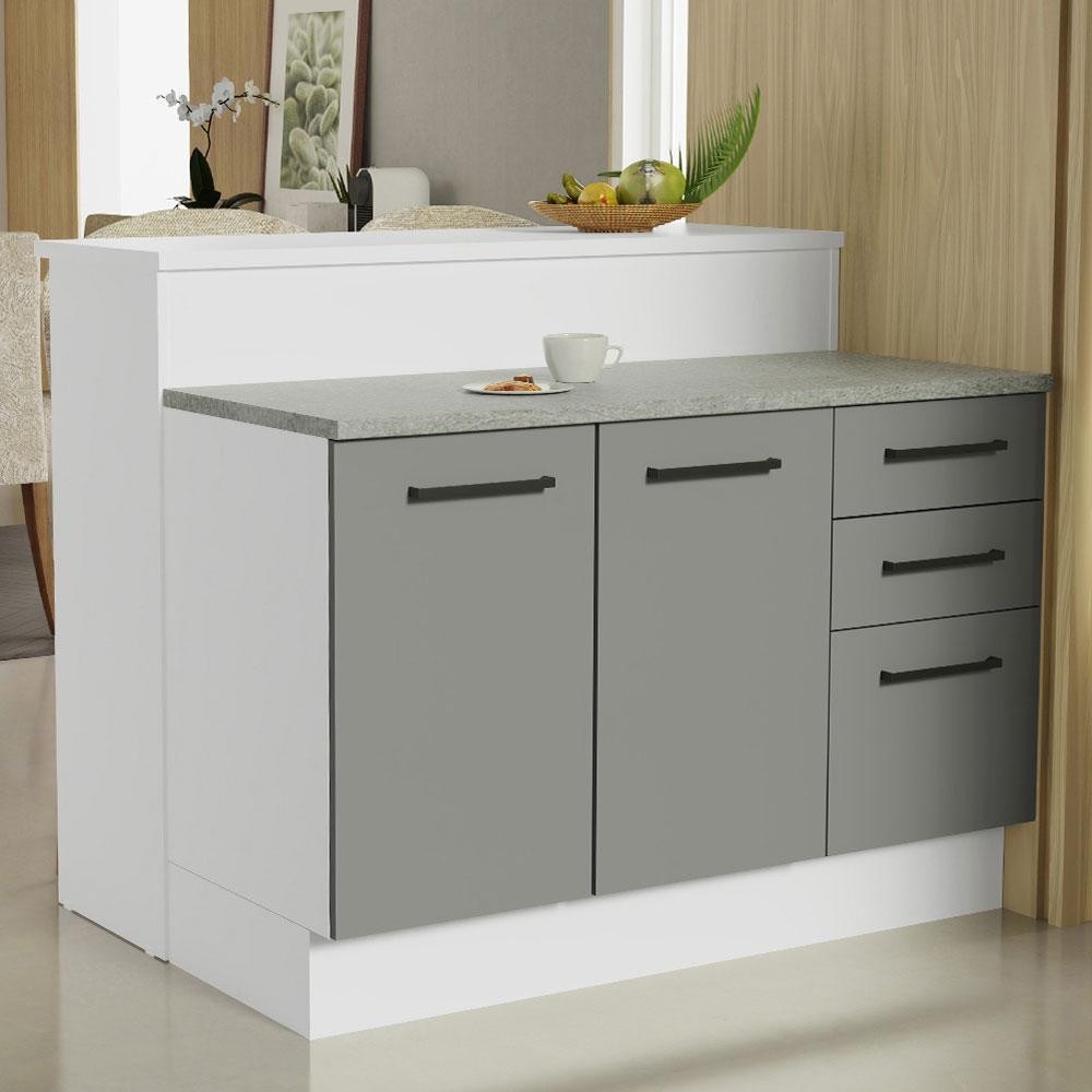 Ilha de Cozinha com Bancada e Balcão 120 cm Branco/Cinza Agata Madesa - Home & Living