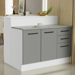 Ilha de Cozinha com Bancada e Balcão 120 cm Branco/Cinza Agata Madesa