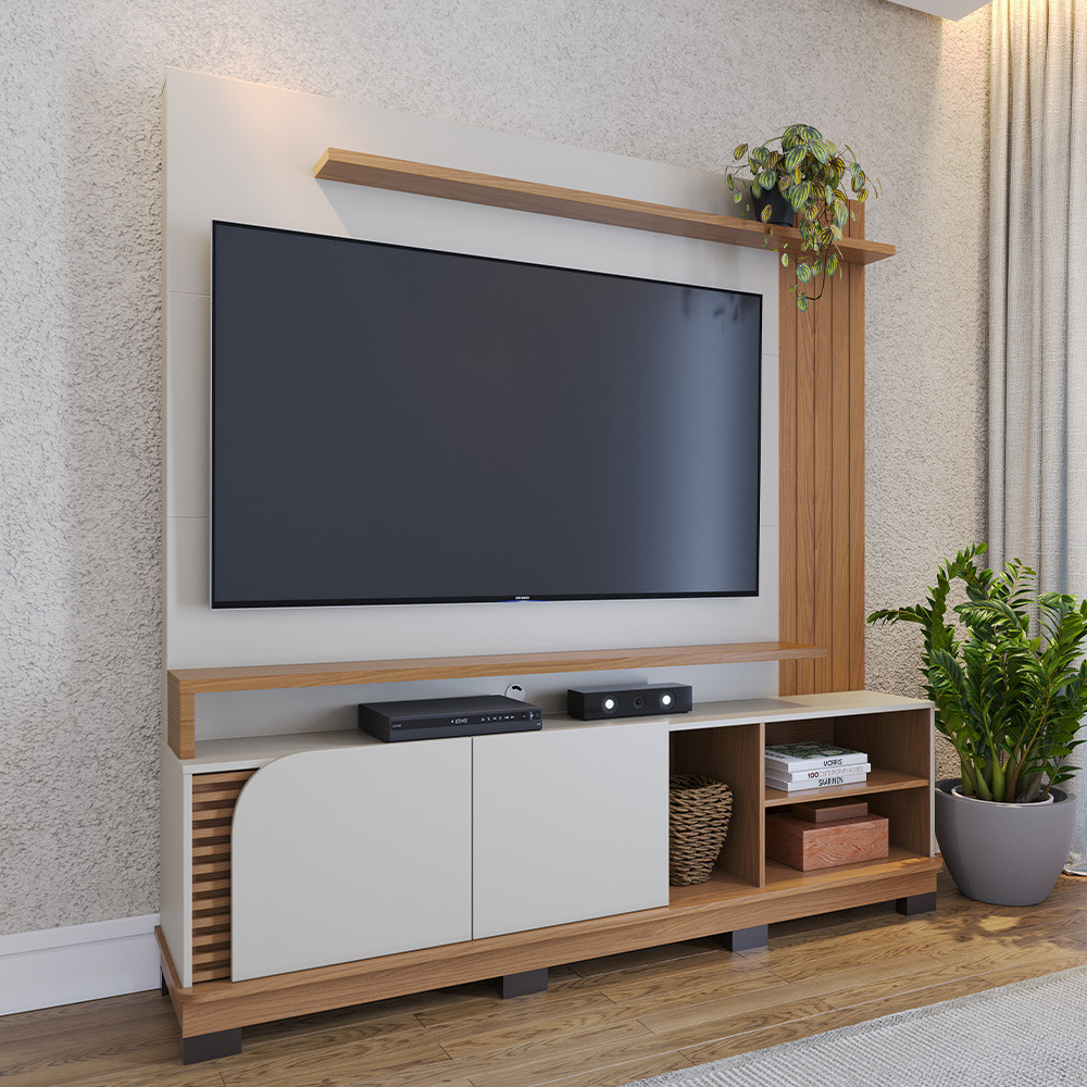 Estante Painel Para TV 75 Pol 182cm Mayer C04 Off White Matte Freijó - Lyam Decor em Oferta na Shopee