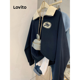Lovito Moletom Casual Com Padrão Geométrico Para Mulheres LNA37188 (Azul-Marinho)