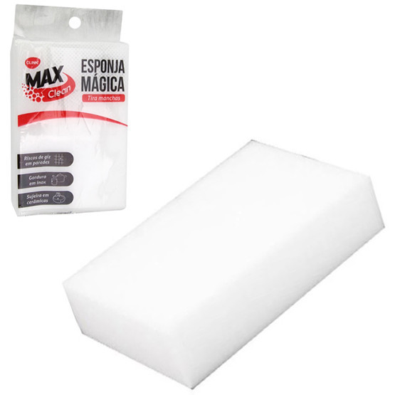 ESPONJA BUCHA MAGICA DE ESPUMA P/MANCHAS DIFICEIS MAX CLEAN 10X7X3CM CK2777 CLINK