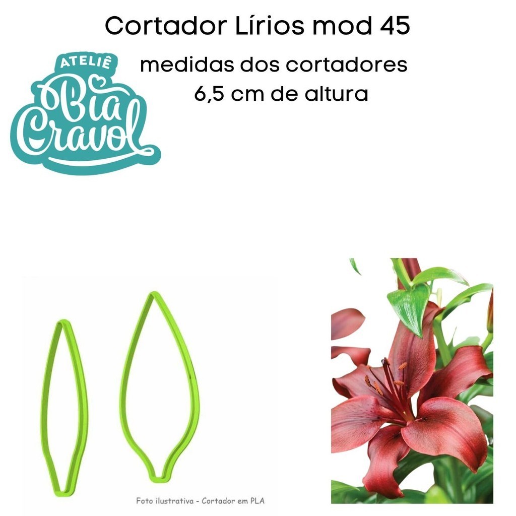 Cortador de Porcelana Fria - Flores mod 45 - Lirios - 6,5cm - Ateliê Bia Cravol