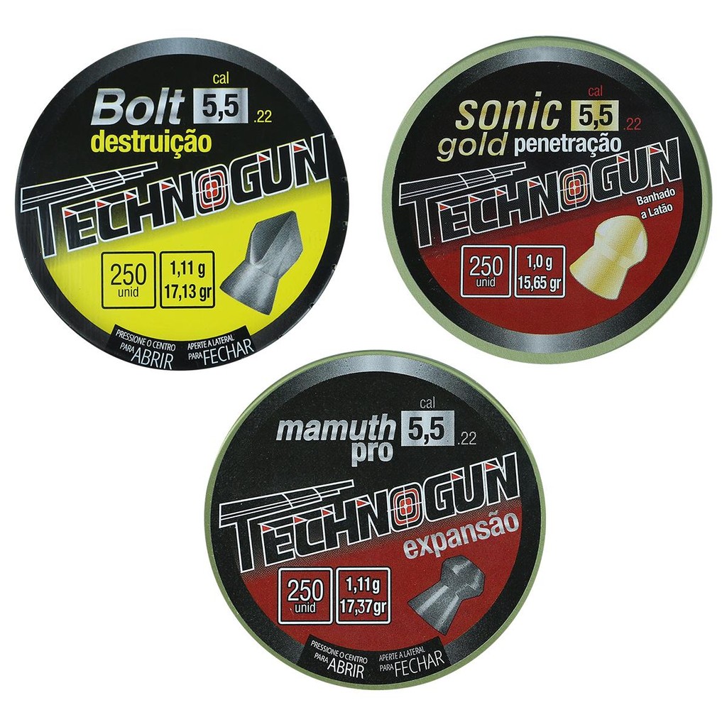 COMBO 03 CHUMBINHOS TECHNOGUN 5.5MM - BO LT DESTRUIÇÃO /SONIC GOLD /MAMUTH PRO