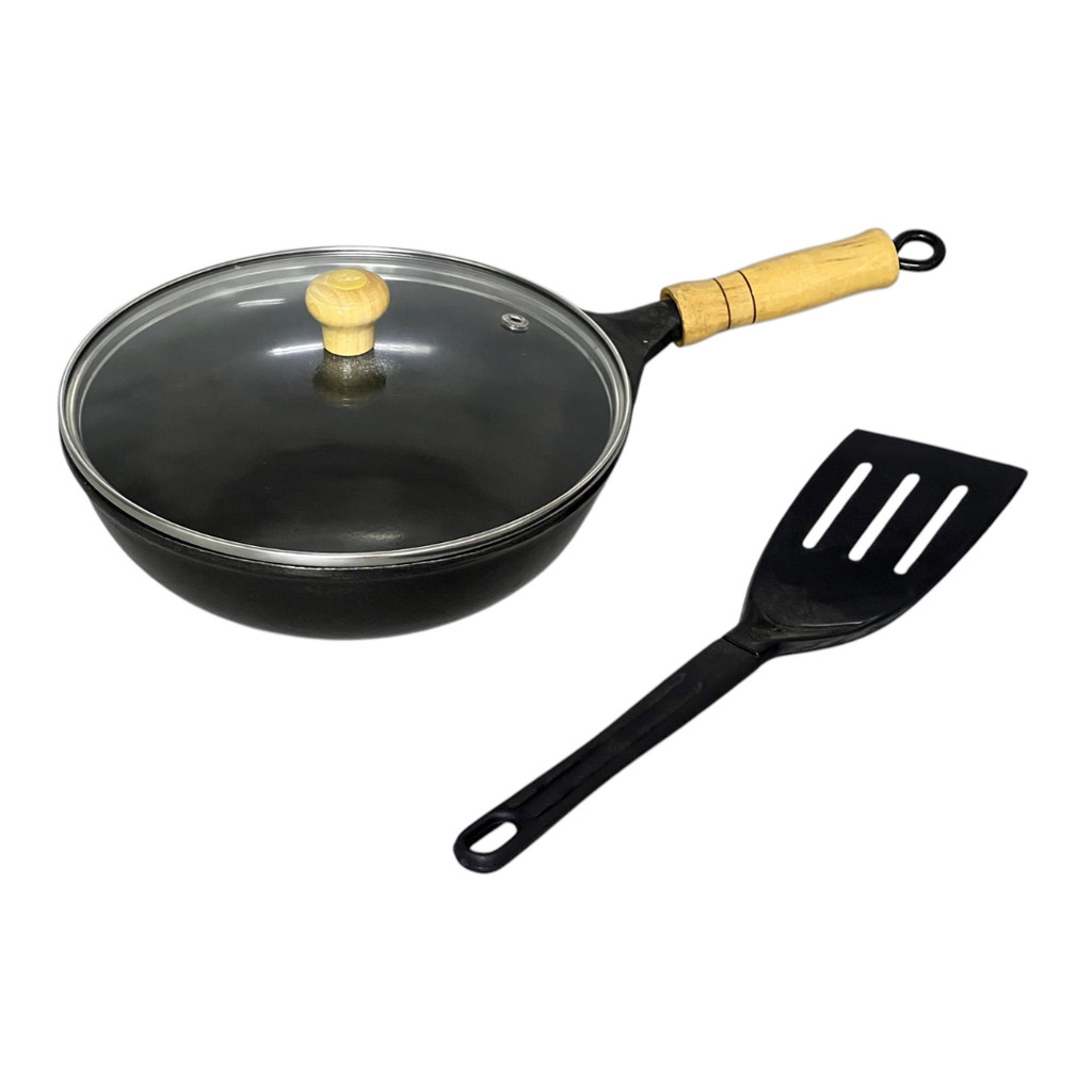 Frigideira Fundida Panela Parmegeira Wok 20 cm Funda Panela Antiaderente Cabo de Madeira
