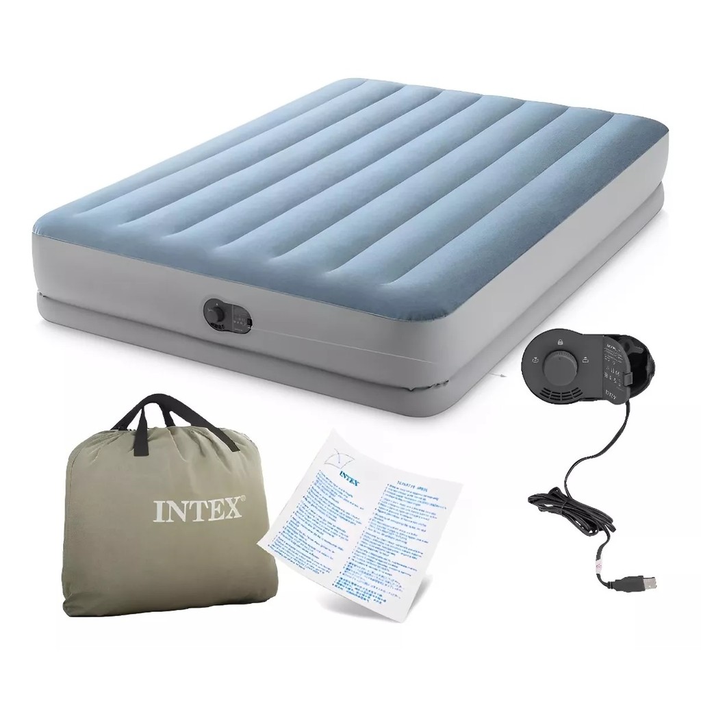 Colchão Inflável Casal Intex Queen Dura Beam Plus com Bomba de Inflar USB Bivolt Embutida #64159
