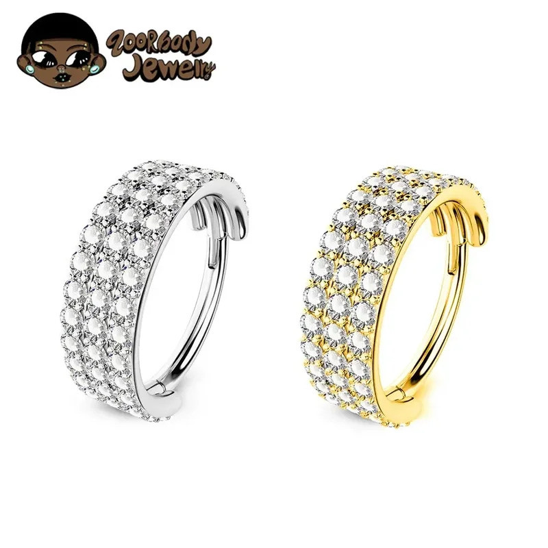 Piercing Helix Conch Argola Clik TitÂnio G23 ZircÔnia 3 Fileiras 8mm/10mm em Oferta na Shopee