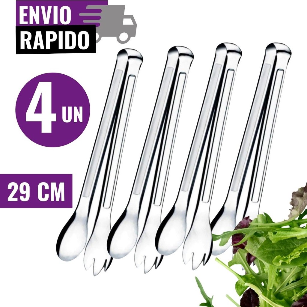 Kit 4 Pegador de Salada 29cm Utensílios de Cozinha Aço Inox Multiuso Cozinha Buffet Restaurante