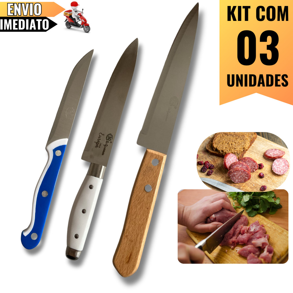 Imagem Kit Faca de Carne 6", Faca de Cozinha 6" e 5"  Uso Doméstico, Churrasco, Restaurantes e Profissional com Cortes Precisos
