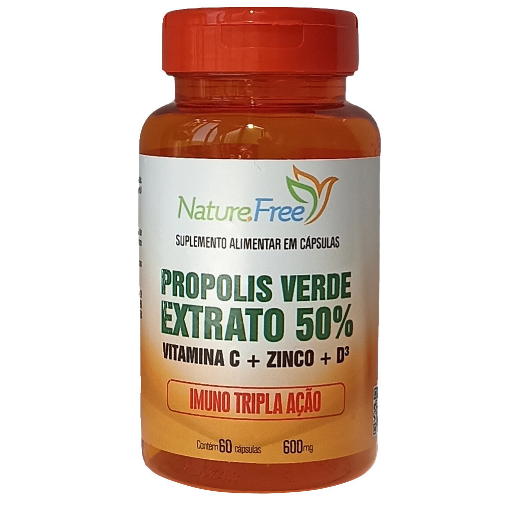 Própolis Verde Extrato 50% + Vitamina C + Zinco + D³ 60 Cápsulas 600mg - Imunidade!