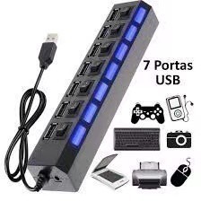 Hub De Usb 7 Portas 2.0 Hd Extensor High Speed Pen Drive Hd  E LED plitter Converter Expansor Multi Portas em Oferta na Shopee