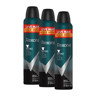 Kit 3 Desodorantes Antitranspirante Aerosol Masculino Rexona Invisible 72 horas 250ml