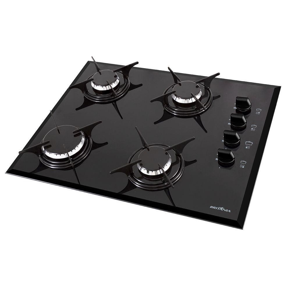 Fogão Cooktop Britânia BCT6P 4 Bocas Tampo Em Vidro Temperado 8 mm