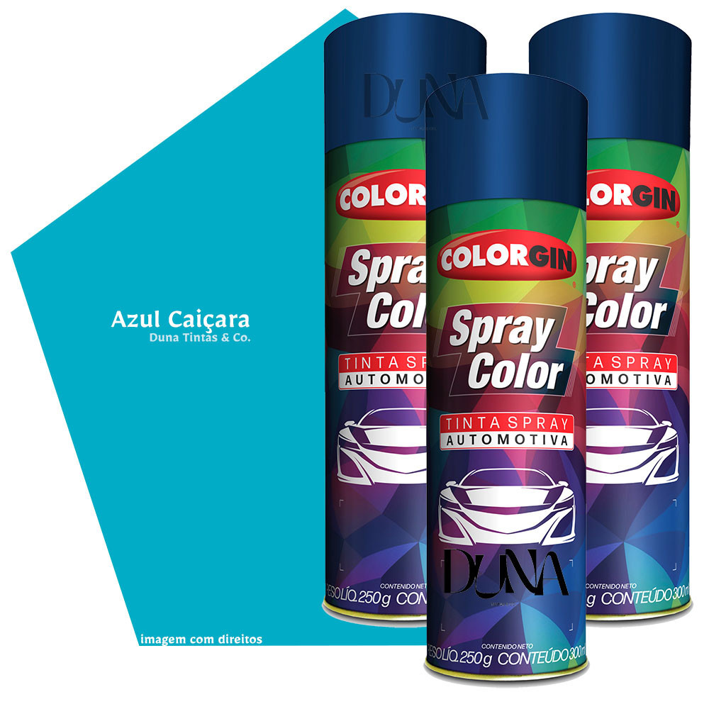 Kit 3 Tintas Spray Automotiva Colorgin 300ml Azul Caiçara