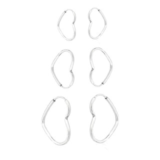Kit trio argolas coração prata 925 12mm/16mm/20mm