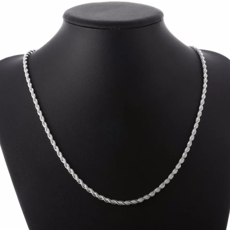 Corrente cordão Trançado Aço Inox Prata 60cm 4mm EXCLUSIVO cordão corrente pulseira bracelete Aço Nobre