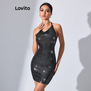 Lovito Vestido com Lantejoulas Liso e Sexy para Mulheres LBL08186