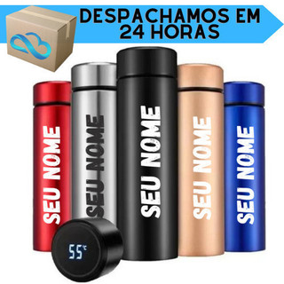 Garrafa Térmica 500ml COM SEU NOME + IMAGEM - com Medidor de Temperatura ENVIO IMEDIATO