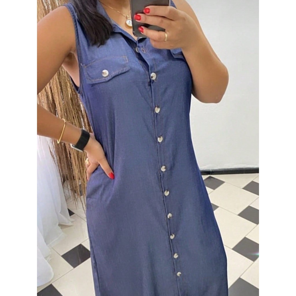 LORELILO Chamise Regata Jeans Longo Sólido Vestido Botões amamentaçao Gestante moda evangélica modesta