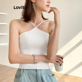 Lovito Blusa Básica de Tricô com Recortes Cruzados para Mulheres L80ED177