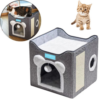 Cama para Gatos com 2 Andares Dobrável Casinha com Arranhador Pet Caminha Dobrável Toca Lavavel em Oferta na Shopee