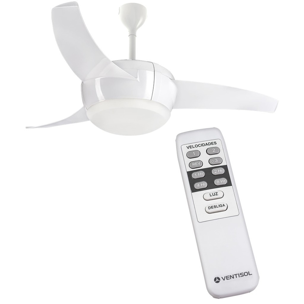 Ventilador de Teto Vórtice 3 Pás Branco Bivolt com Luz de Led 20W e Controle Remoto Ventisol - 14223