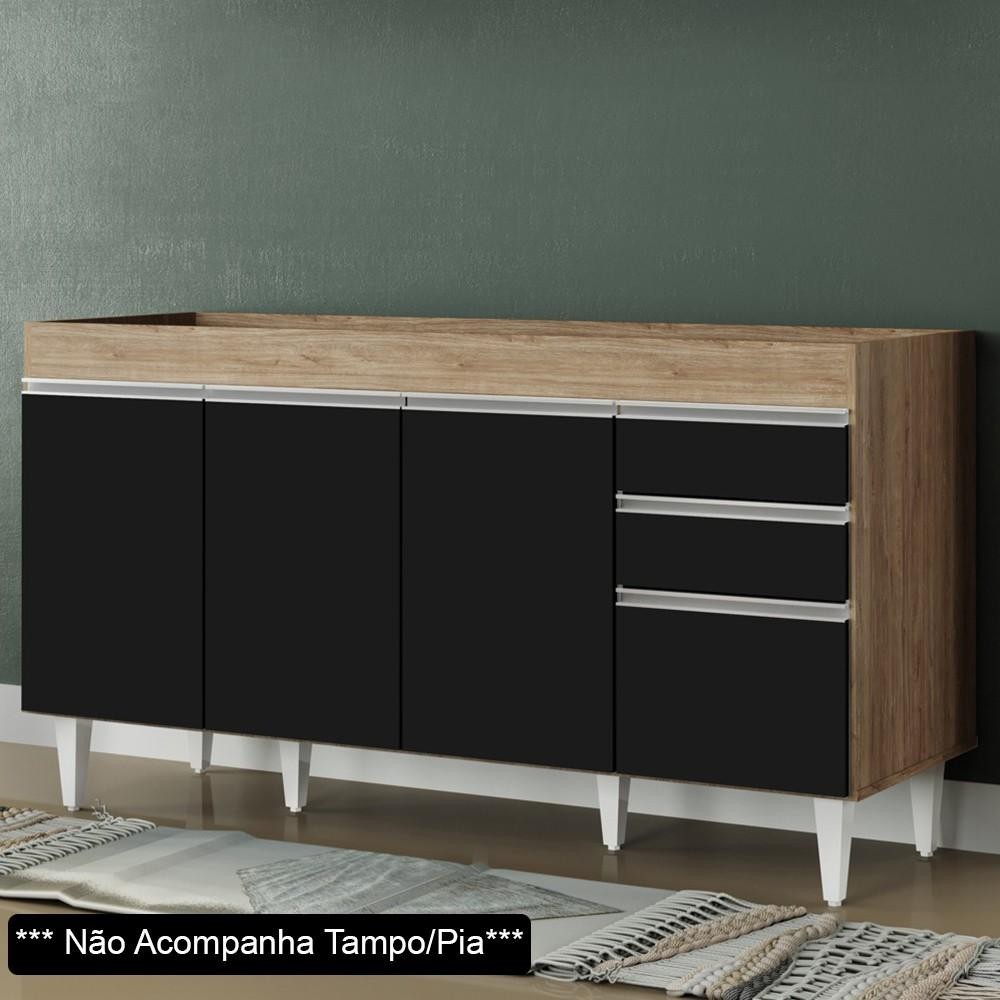 Balcão Gabinete para pia sem Tampo 150cm Marrocos Castanho/Preto - Lumil - Home & Living