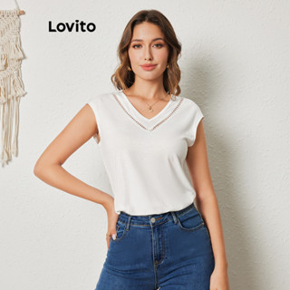 Lovito Camiseta de Renda Lisa Elegante para Mulheres LBL08287