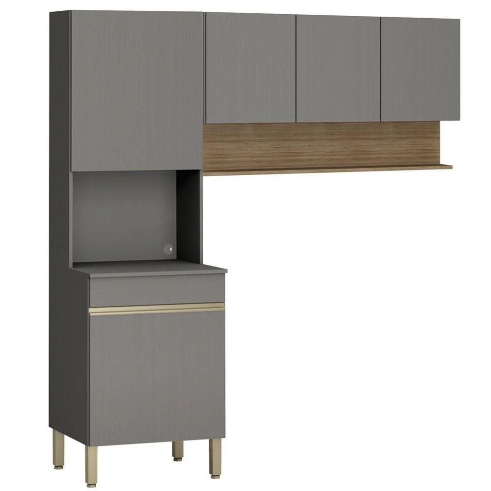 Armário de Cozinha 120cm com Paneleiro Lina Z06 Gris/Freijó - Mpozenato em Oferta na Shopee