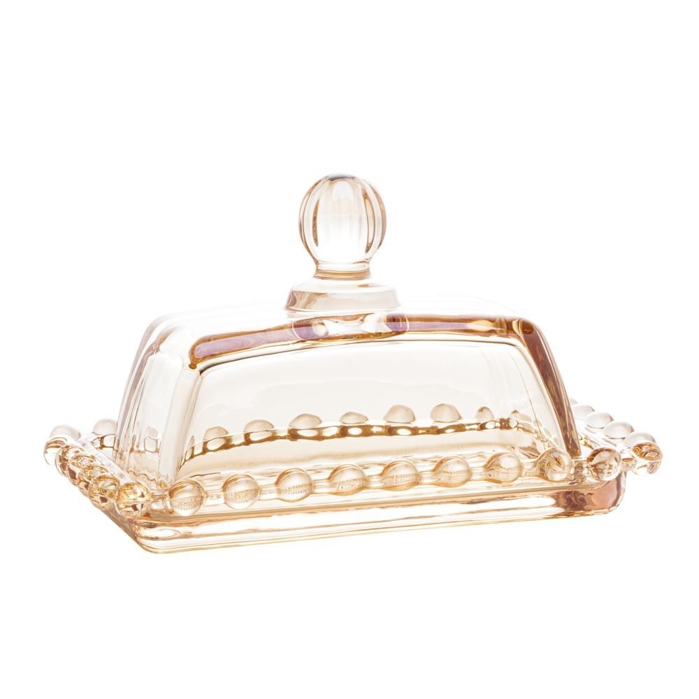 Manteigueira Wolff Pearl de Cristal Âmbar 14cm x 9cm x 8cm