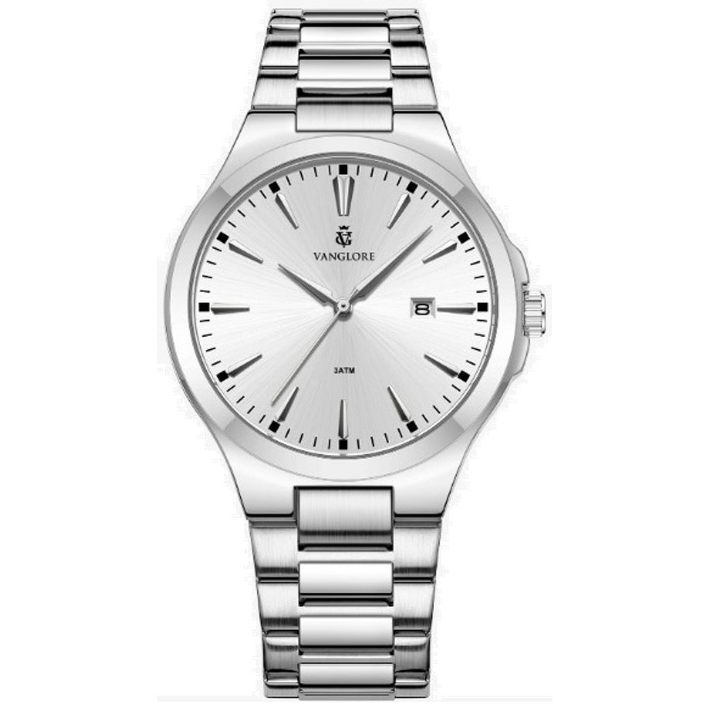 Relógio Masculino Slim Prata 40mm Pulseira Aço Inox Vanglore Upclassic
