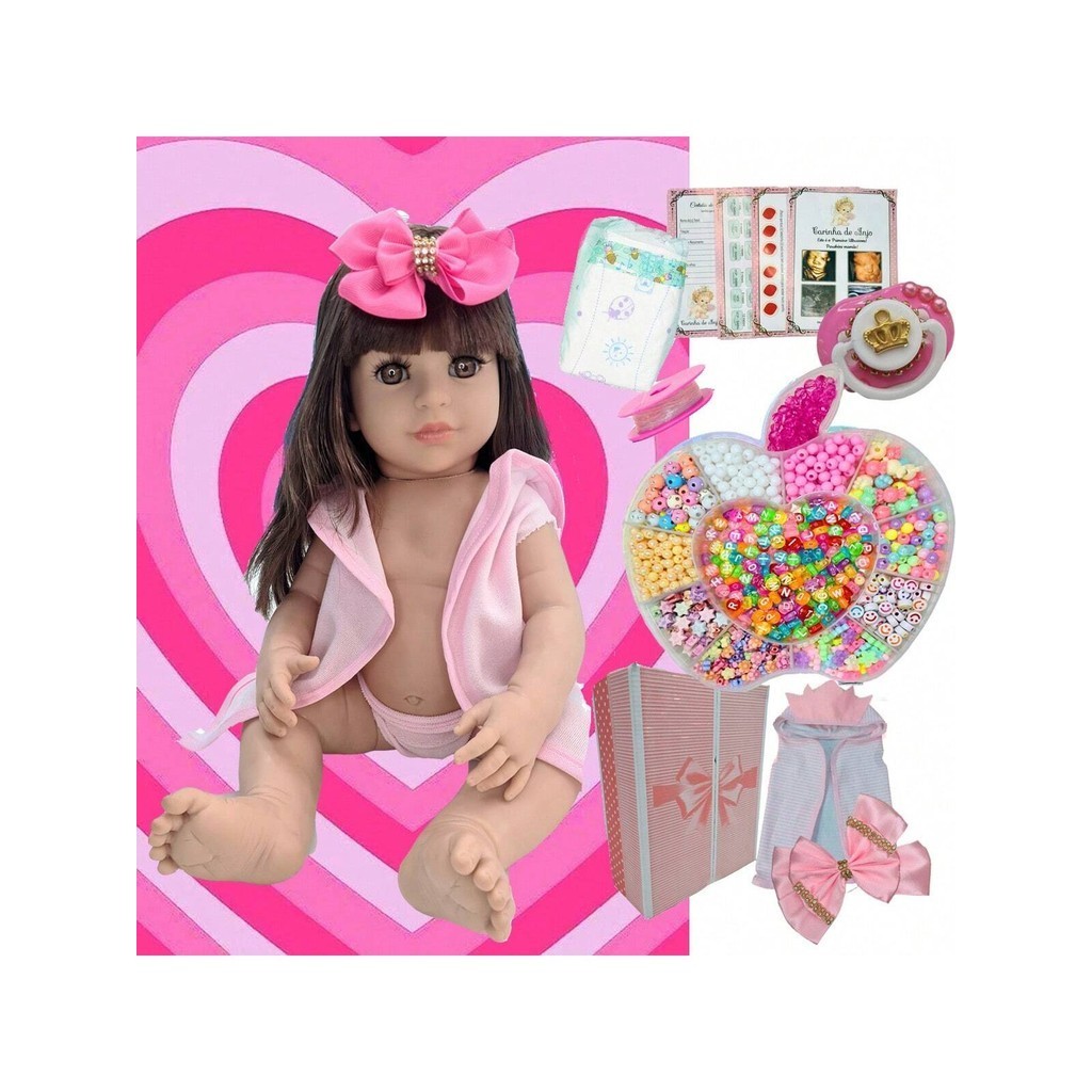 Boneca Bebê Reborn Silicone Promoção + Kit Miçangas 1000 Peças Completo Para Fazer Pulseiras
