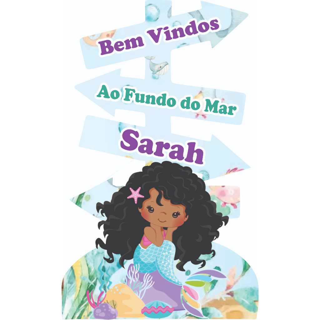 Display PLACA SETA MDF de chão - Sereia Cute Negra (INFORME NOME E IDADE NO CHAT AO VENDEDOR)