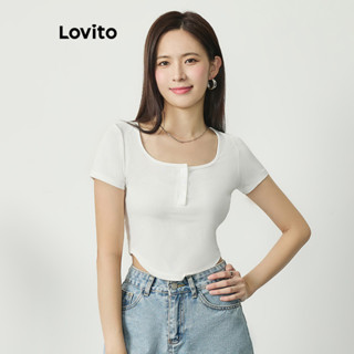 Lovito Camiseta Casual Feminina Com Botão Liso L77ED175