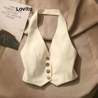 Lovito Regata Casual Feminina Com Botão Frontal Simples LNL43156