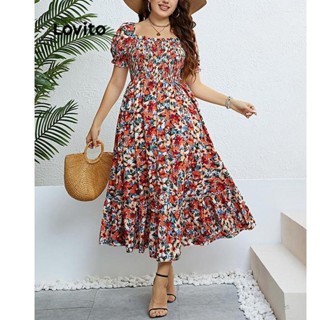 Lovito Vestido Elegante Ditsy Floral Com Babados Com Bainha Plus Size Para Mulheres LNL47121
