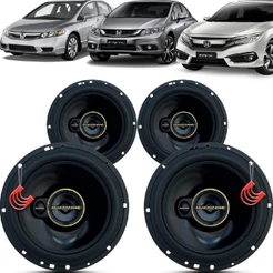 Kit Alto Falantes Dianteiros e Traseiros Honda Civic 2006 até 2021 - Hurricane Aurum 480w