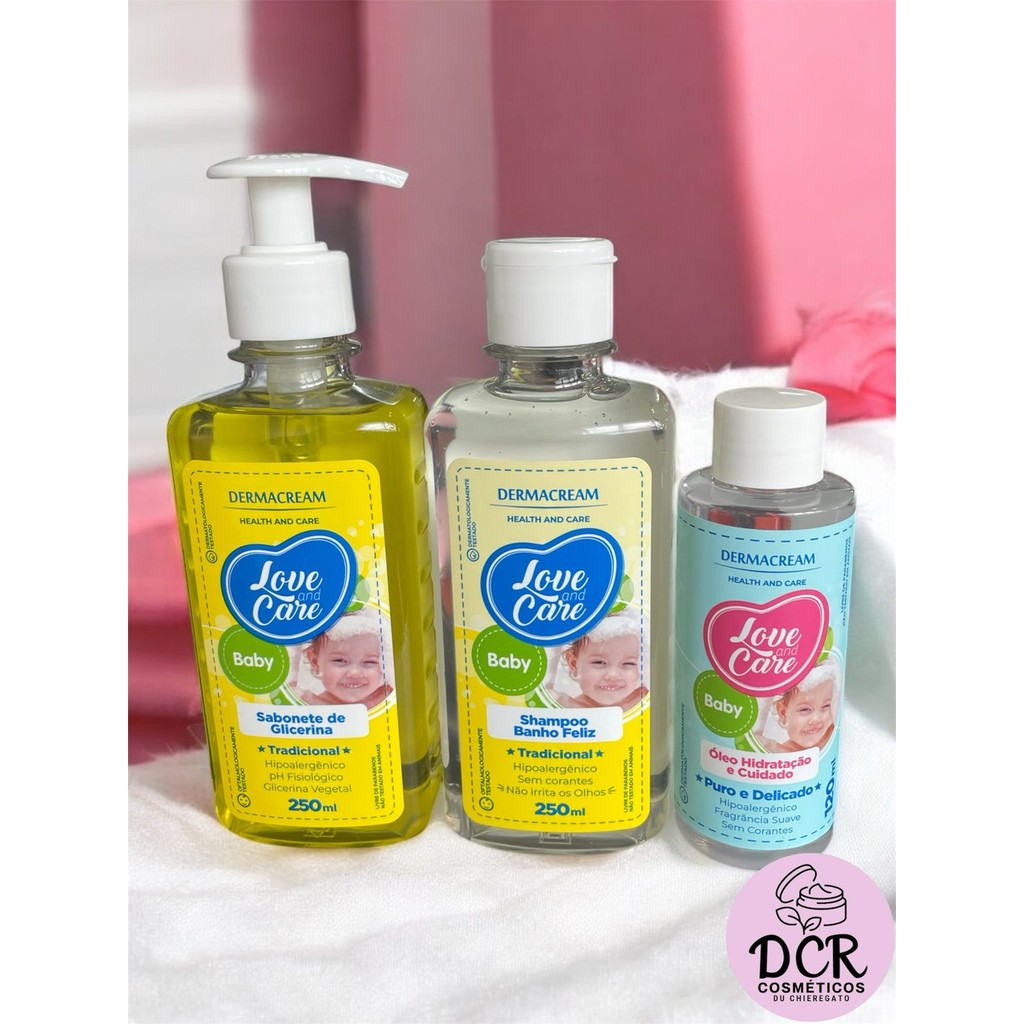 Kit Shampoo + Sabonete Liquido + Óleo - Dermacream Love and Care Baby Tradicional